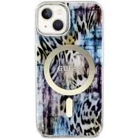 GUESS Leopard MagSafe-etui til iPhone 14 - blå