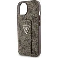 GUESS Grip Stand 4G Triangle Strass-etui til iPhone 15 - brun