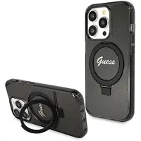 GUESS Ring Stand Script Glitter MagSafe-etui til iPhone 14 Pro - sort