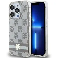 DKNY IML Checkered Mono Pattern & Printed Stripes MagSafe-etui til iPhone 14 Pro Max - beige