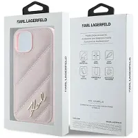 Karl Lagerfeld Diagonal Quilted Script-etui til iPhone 15 Plus / 14 Plus - pink