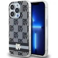 DKNY IML Checkered Mono Pattern & Printed Stripes MagSafe-etui til iPhone 15 Pro - Sort