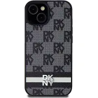 DKNY ternet læderetui med ensfarvet mønster og trykte striber til iPhone 15 Plus / 14 Plus - Sort