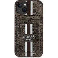 GUESS 4G Stribet etui med Magsafe-pung til iPhone 15 brun