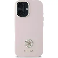 GUESS Silikone Logo Strass 4G-etui til iPhone 16 - lyserød