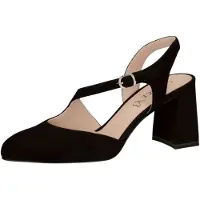 Caprice sling pumps, black, made of Leather with Trapeze heel, Size 40