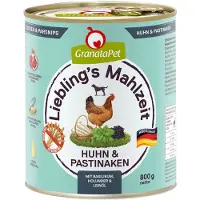 Granatapet Økonomipakke Liebling's Mahlzeit 12 x 800 g - Kylling med pastinak, basilikum, hyben & hørfrøolie
