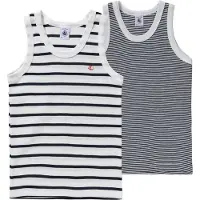 Petit Bateau Undertrøjer - 2-pak - Hvid/Navystribet - - 10 år (140) - Undertrøje