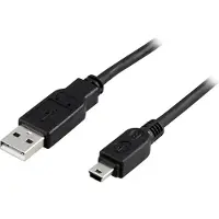Deltaco USB 2.0 kabel Type A han - Type Mini B han 1m, sort