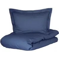 Turiform Junior sengetøj 100x140 cm - 100% økologisk bomuldssatin - Mørkeblå jacquardvævet striber