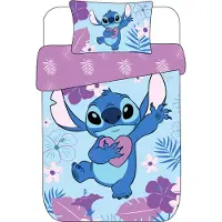 Licens Stitch sengetøj - 100% bomuld - Børnesengetøj 140x200 cm - Blå og lilla