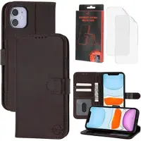 Mtp Products iPhone 11 MyTPhone CardMate MagSafe Læder Pung Cover med Kortholder, Stativ, 2x Skærmbeskyttelse - mørkebrun
