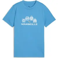 Puma Olympique de Marseille FtblCulture Tee Youth, Clothing, Azure/White, 15-16Y