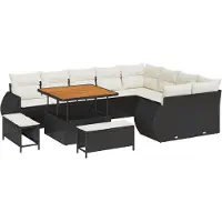 vidaXL Havesofa Sæt med pude 12 pcs Sort polyrattan