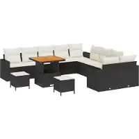 vidaXL Havesofa Sæt 13 pcs Sort Polyrattan og pulverlakeret stål