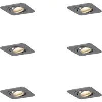 QAZQA Sæt med 6 afrundede forsænkede spots Gunmetal GU10 50mm justerbar IP44 - Alberto