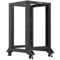 Lanberg OR01-6818-B, Fritstående reol, 18U, 600 kg, Styrehjul, 23 kg, Sort
