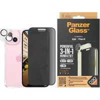 PanzerGlass - 3-i-1 Pack - skærm/objektiv/rygbeskyttersæt for mobiltelefon - glas - med fortrolighedsfilter - rammefarve sort - for Apple iPhone 15