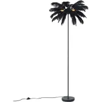 QAZQA Art Deco Gulvlampe Sort med Sorte Fjer - Peahen