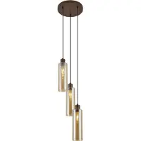 QAZQA Hotel Chic Pendellampe mørk bronze med ravfarvet glas 3-lys - Stavelot