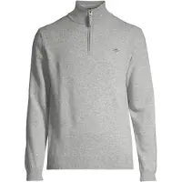 Gant Ganttil mænd. 87213 Meget fin fåreuldspullover med grå halv lynlås (3XL), Casual, Bomuld