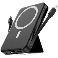 Mtp Products Magnetisk trådløs powerbank med USB-C- og Lightning-kabler - 10000mAh/15W - Sort