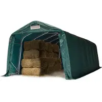 TOOLPORT 3,3x8,4m, Læskurstelt, PVC-teltdug, mørkegrøn, beton undergrund