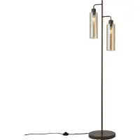 QAZQA Hotel Chic gulvlampe mørk bronze med ravfarvet glas 2-lys - Stavelot