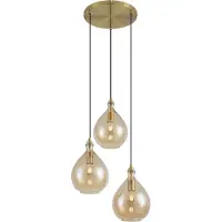QAZQA Smart hanglamp goud met amber glas 3-lichts incl. Wifi A60 - Traditional