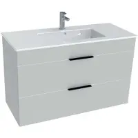 Jika Cube hvid møbelpakke B980xD422xH622mm med keramisk håndvask, 2 skuffer med softclose og sorte greb