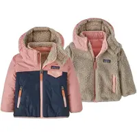 Patagonia - Under 6 år - Baby Reversible Tribbles Hoody New Navy w/Mallow Pink til Unisex - Børnetoj Størrelse 3 År - Lyserød