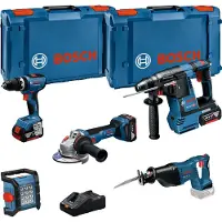 Bosch 18v:gsb+gbh+gws+gsa+gli+3x5.0ah+xl-lb Elektrisk Værktøjssæt