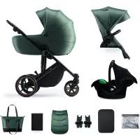 Kinderkraft universalus vežimėlis 3in1 PRIME 2 3IN1 MINK PRO tamsiai žalios spalvos, KSPRIM02GRE300I