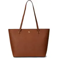 Ralph Lauren Lauren Ralph Laurentil kvinder. 431924351002 Karly mellemstor tote-taske i brunt cross-grain læder (OSFA), Beige, Casual, Klassisk