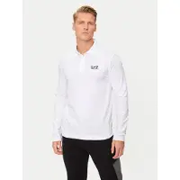 Emporio Armani EA7til mænd. 8NPF15_PJVQZ Core Identity langærmet poloshirt i hvid bomuld med stretch (3XL), Casual, Lange ærmer