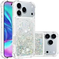 Mtp Products iPhone 17 Pro/18 Pro Glitter Quicksand TPU Cover - Sølvhjerter