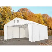 TOOLPORT 5x14m PVC lagertelt, hvid, med bundramme, med statikpakke (beton undergrund)