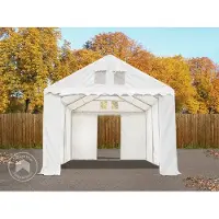 TOOLPORT 4x16m PVC lagertelt, mørkegrøn, med bundramme, med statikpakke (blød undergrund)