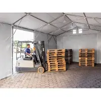 TOOLPORT 5x8m PVC lagertelt, grå, med bundramme, med statikpakke (beton undergrund)