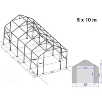 TOOLPORT 5x10m, Telthal, PRIMEtex-PVC-teltdug, grå, med statikpakke (blød undergrund)
