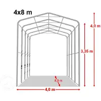 TOOLPORT 4x8m, Garagetelt, PVC-teltdug, grå, med statikpakke (beton undergrund)