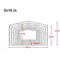 TOOLPORT 5x16m, Telthal, PVC-teltdug, grå, med statikpakke (beton undergrund)
