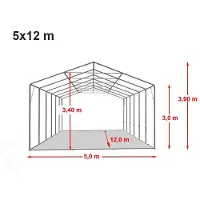 TOOLPORT 5x12m, Telthal, PVC-teltdug, grå, uden statikpakke