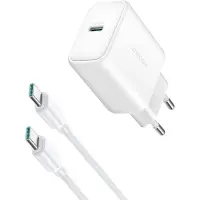 JOYROOM Charger JR-TCF24 USB-C PD 30W QC SFC netoplader - hvid + USB-C kabel 1m