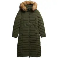 Superdry Superdrytil kvinder. W5012001A Fuji Faux Fur Hooded Longline Coat grøn (S), Casual, Polyester