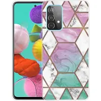Mtp Products Marble Pattern Samsung Galaxy A32 (4G) TPU Cover - Pink / Cyan