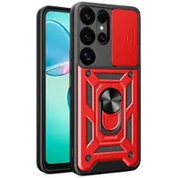 Mtp Products Samsung Galaxy S25 Ultra Roterende Ring Hybrid Cover med Kameraskjold - Rød