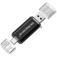 Mtp Products MICRODRIVE 64GB 2-i-1 USB 2.0 / USB-C Flash Drive - Sort