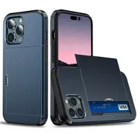 Mtp Products iPhone 15 Pro Hybrid Cover med Glidende Kortslot - Mørkeblå