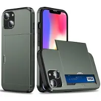 Mtp Products iPhone 14 Hybrid Cover med Glidende Kortslot - Army Grøn